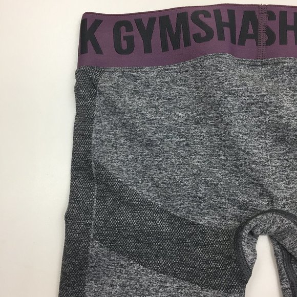 GYMSHARK Heather Gray Purple Logo Waistband Butt Pull On Active Leggings Pants - Picture 7 of 9